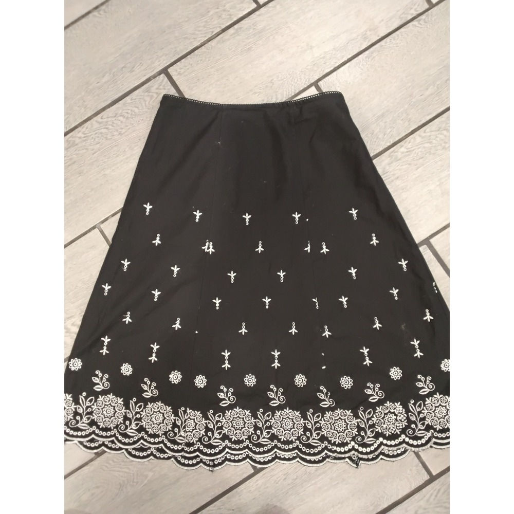 Elementz Black Cotton Embroidered‎ Scalloped Hem Midi Skirt Medium MCWK0111